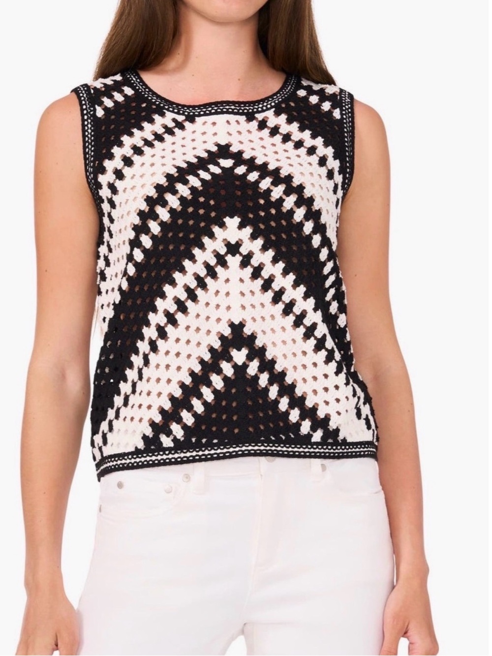 Halogen Black and White Crochet Sleeveless Top